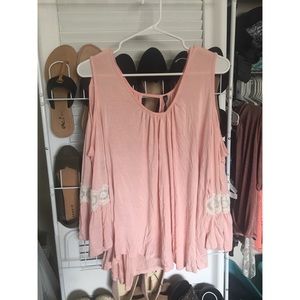 Pink Cold Shoulder Lace Top 3X
